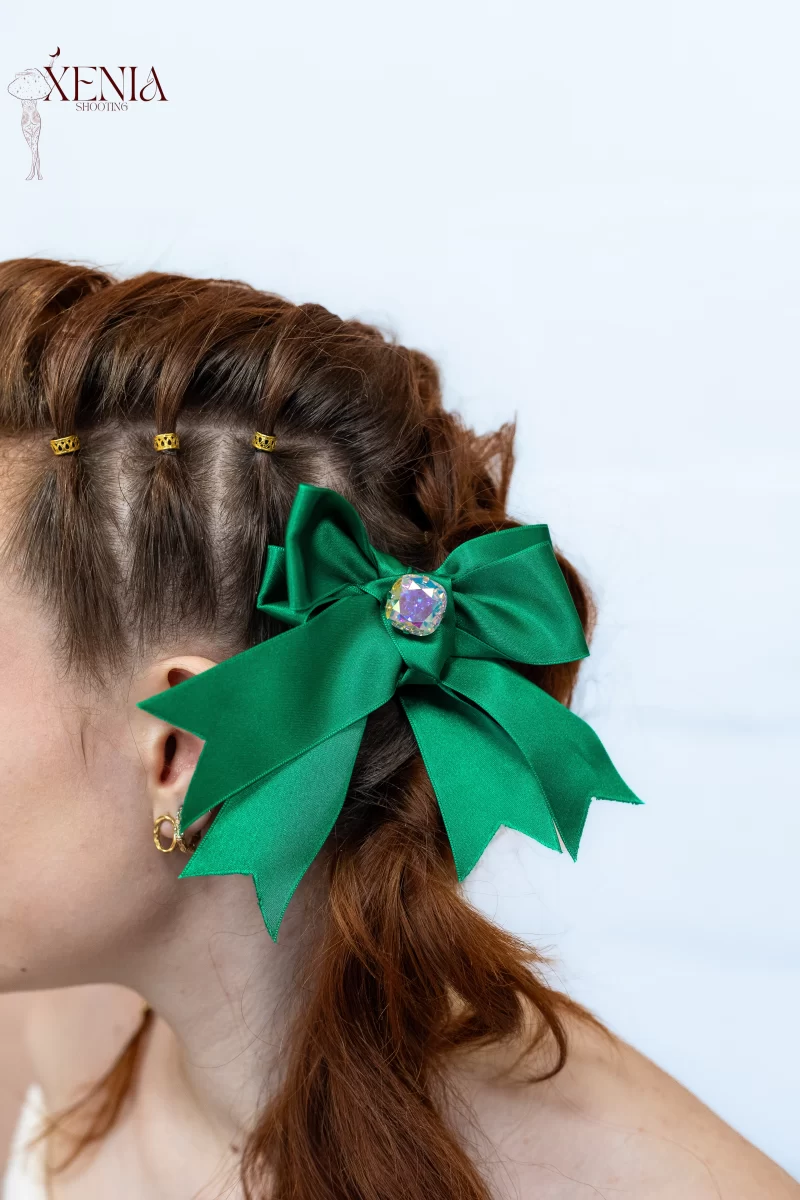 noeud satin vert pour cheveux made in france