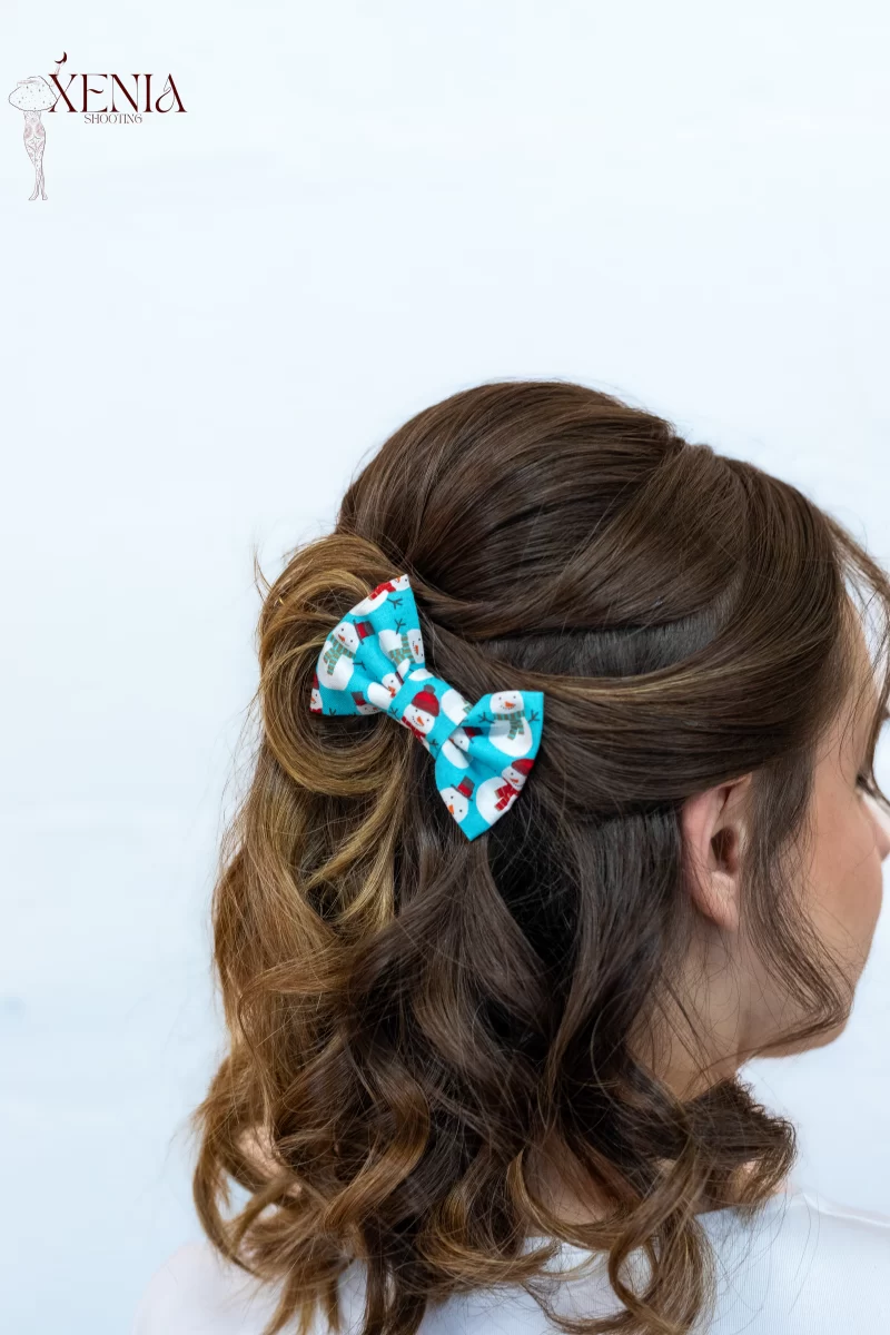 noeud pour cheveux en coton turquoise made in france