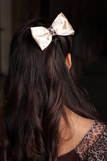 Noeud pour cheveux made in france panthère et satin