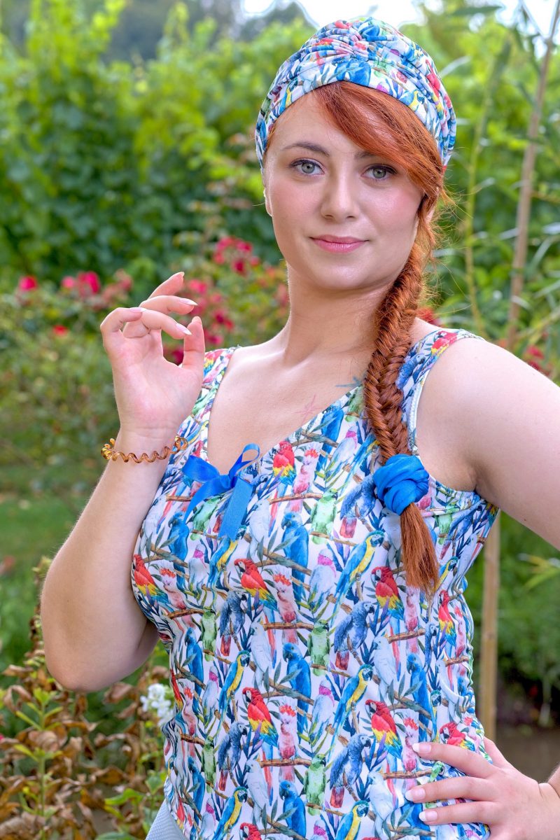 turban bleu perroquets made in france