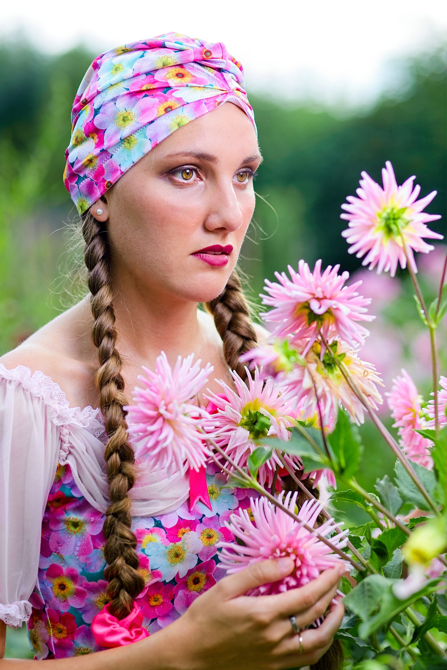 turban rose à fleurs made in france