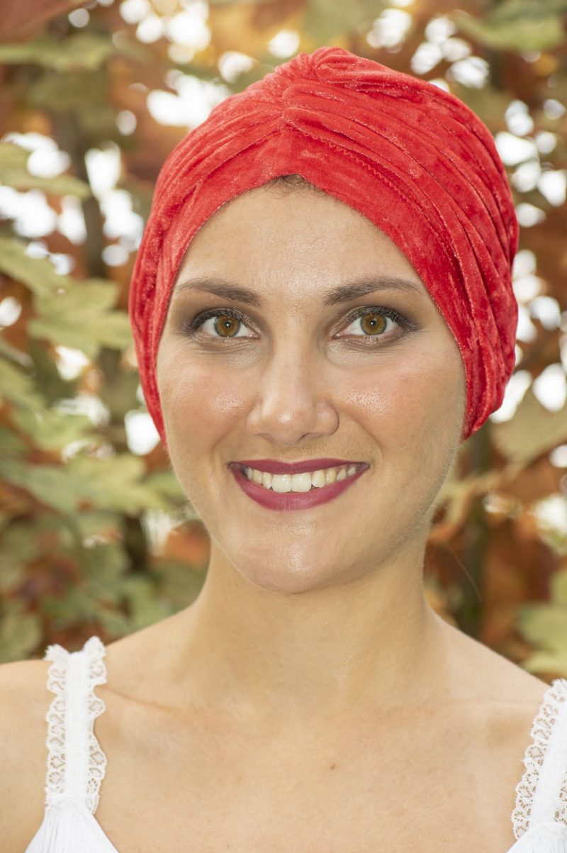 turban femme velours rouge