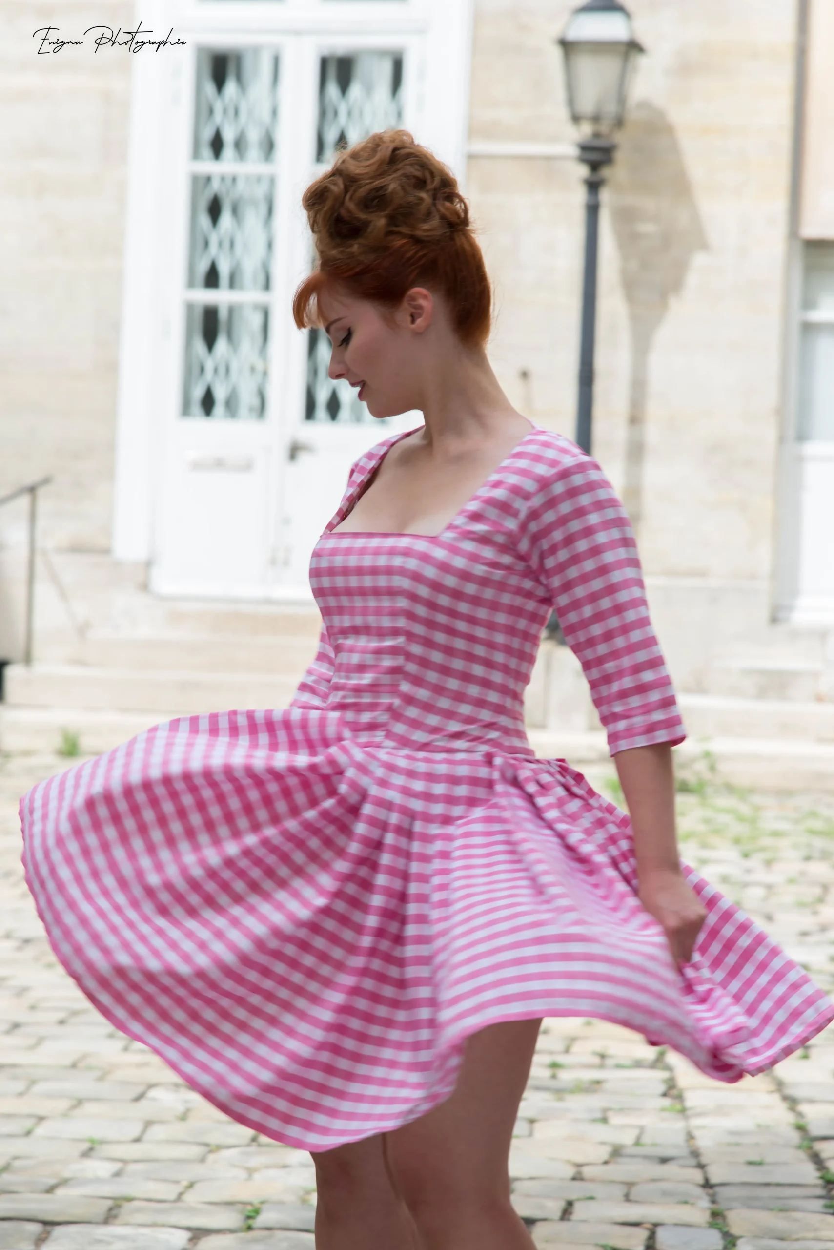 robe made in france fait main vintage vichy rose
