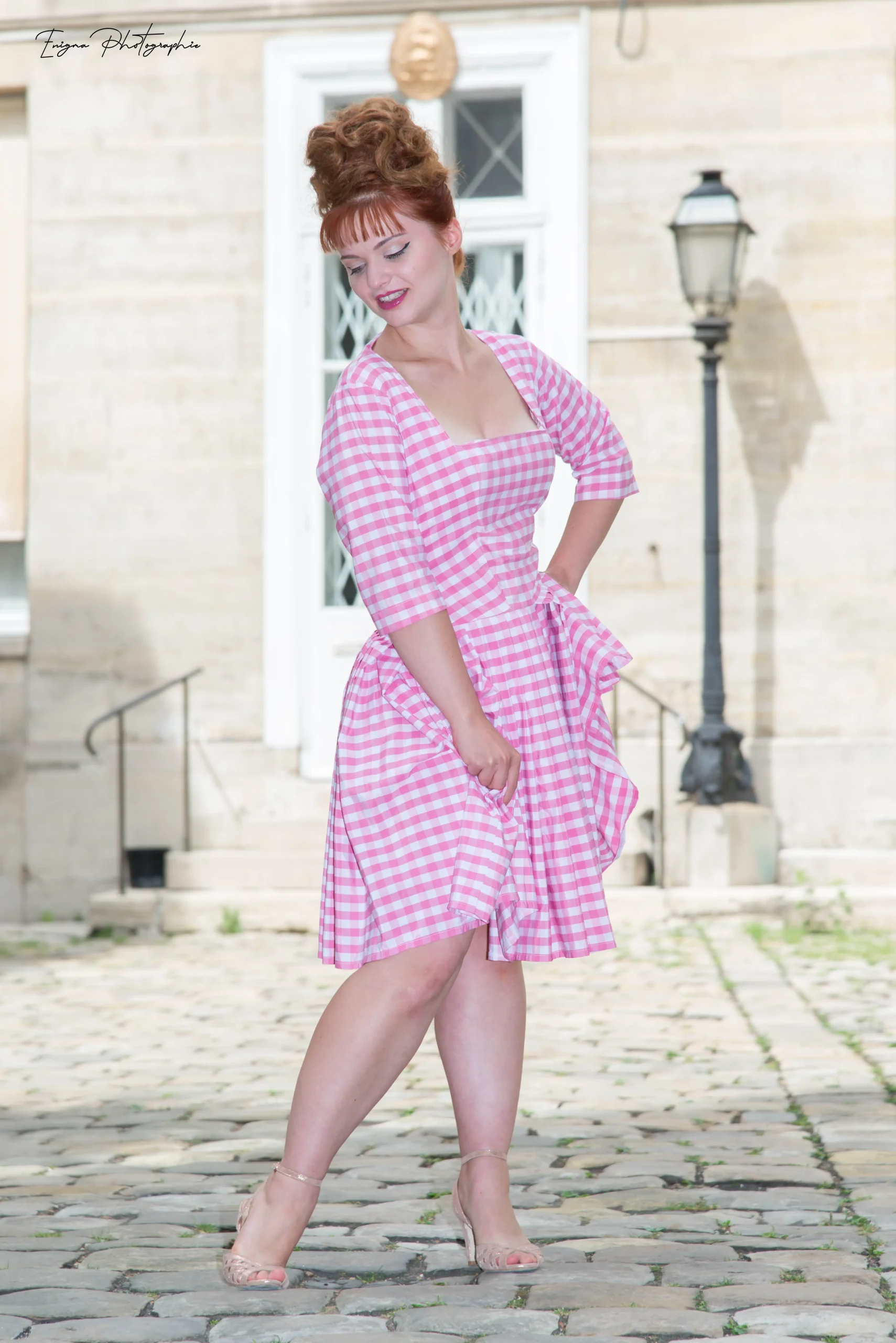robe made in france fait main vintage vichy rose