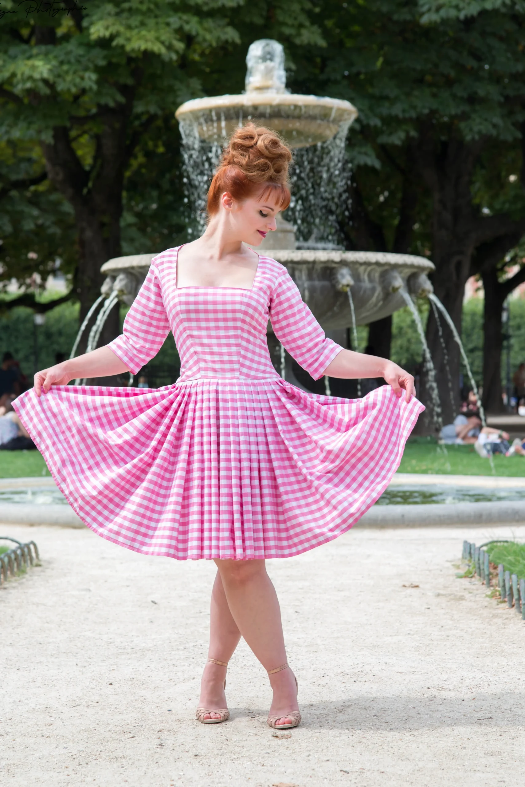 robe made in france fait main vintage vichy rose