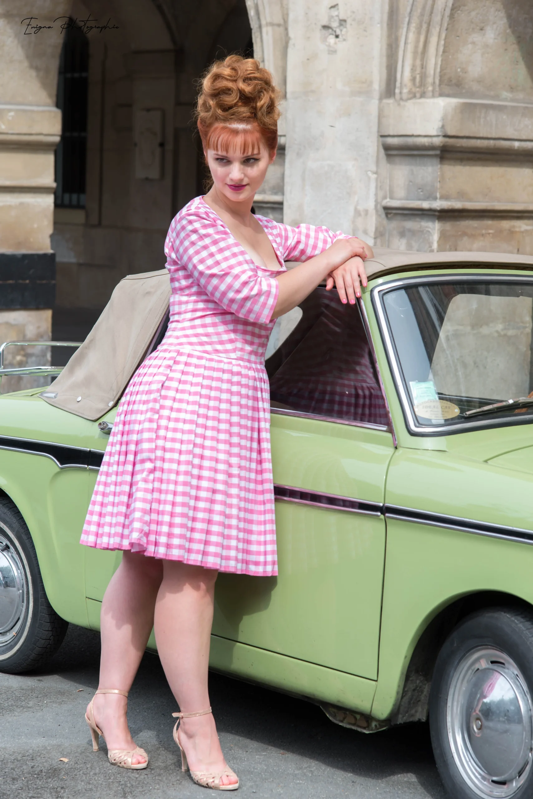 robe made in france fait main vintage vichy rose