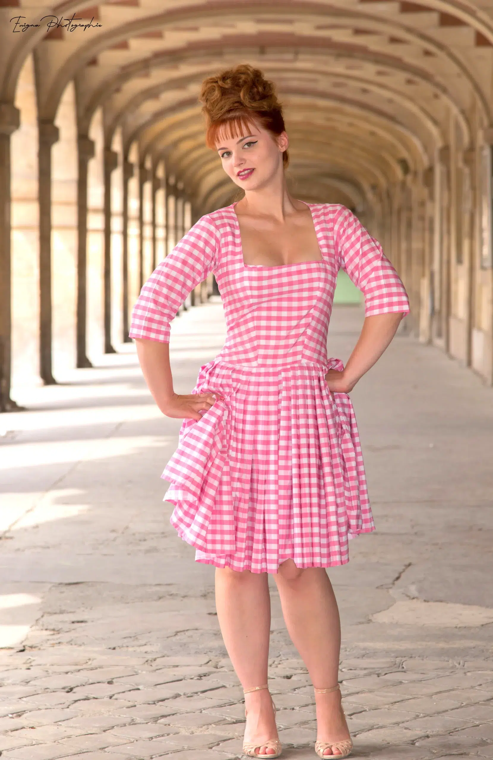 robe made in france fait main vintage vichy rose