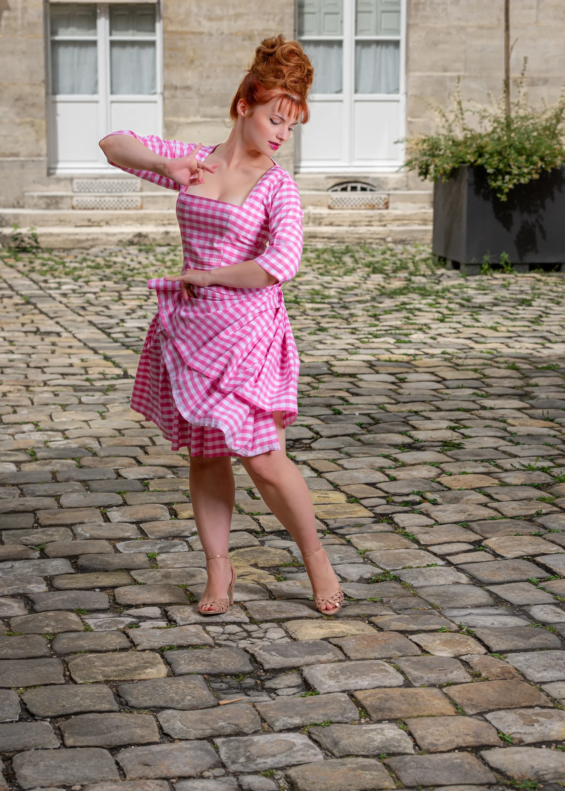 robe made in france fait main vintage vichy rose