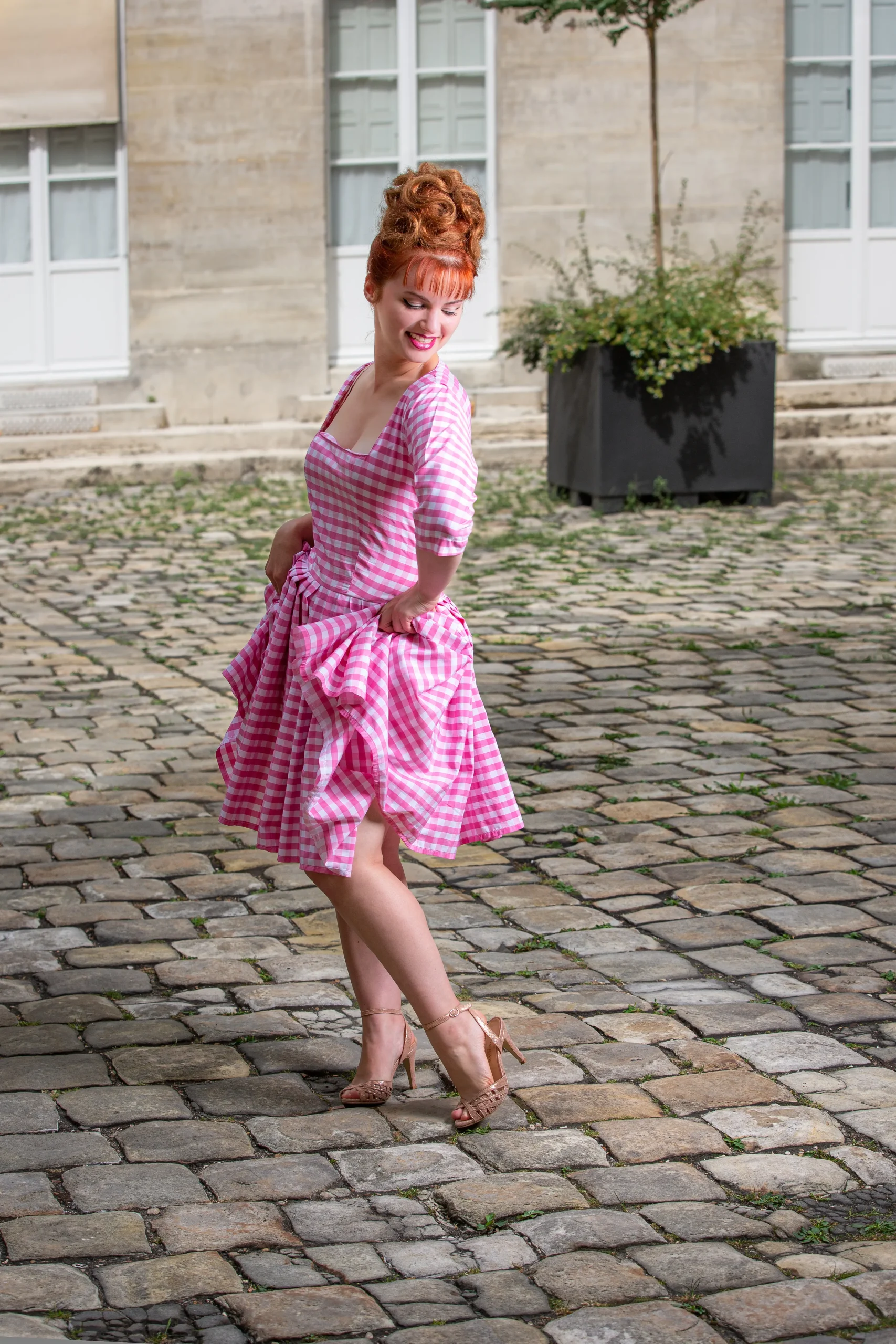 robe made in france fait main vintage vichy rose