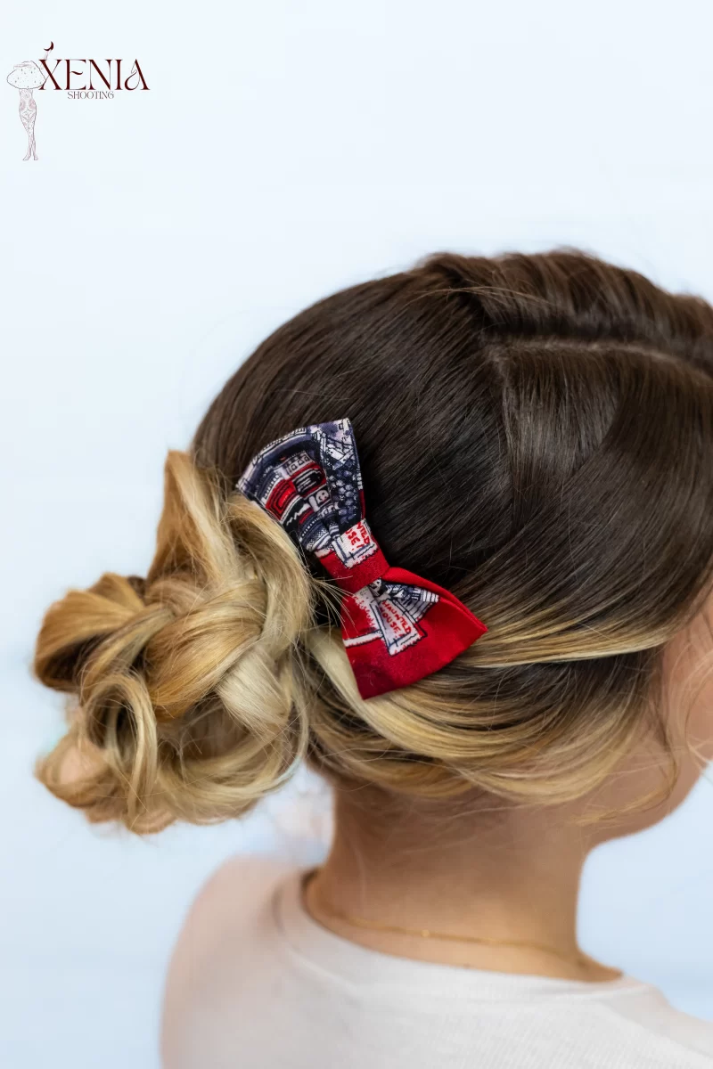 noeud pour cheveux made in france en coton bordeaux imprimé maisons hantées
