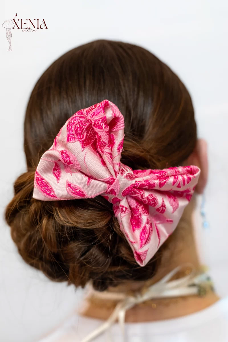 noeud rose fleuri pour cheveux made in france