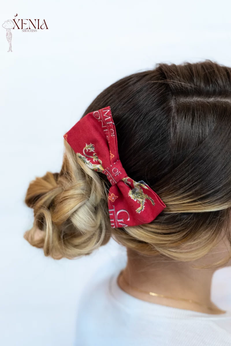 noeud pour cheveux made in france en coton rouge imprimé