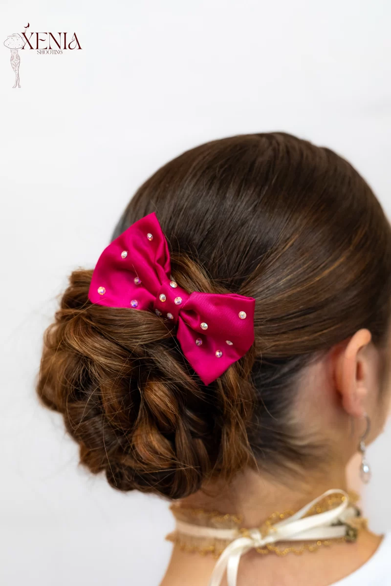 noeud fuchsia à strass pour les cheveux Made in France