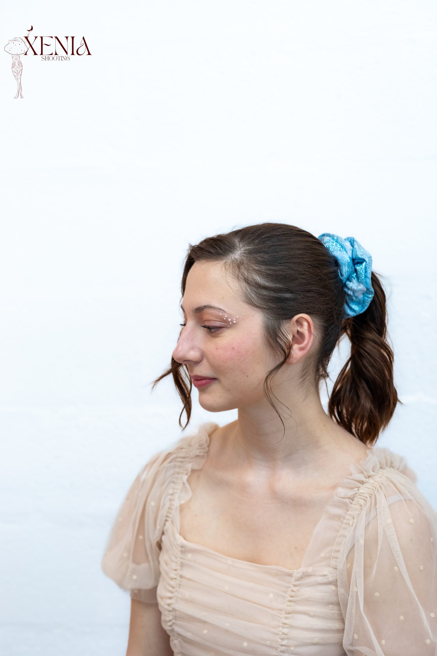 chouchou cheveux brocart lamé bleu ciel