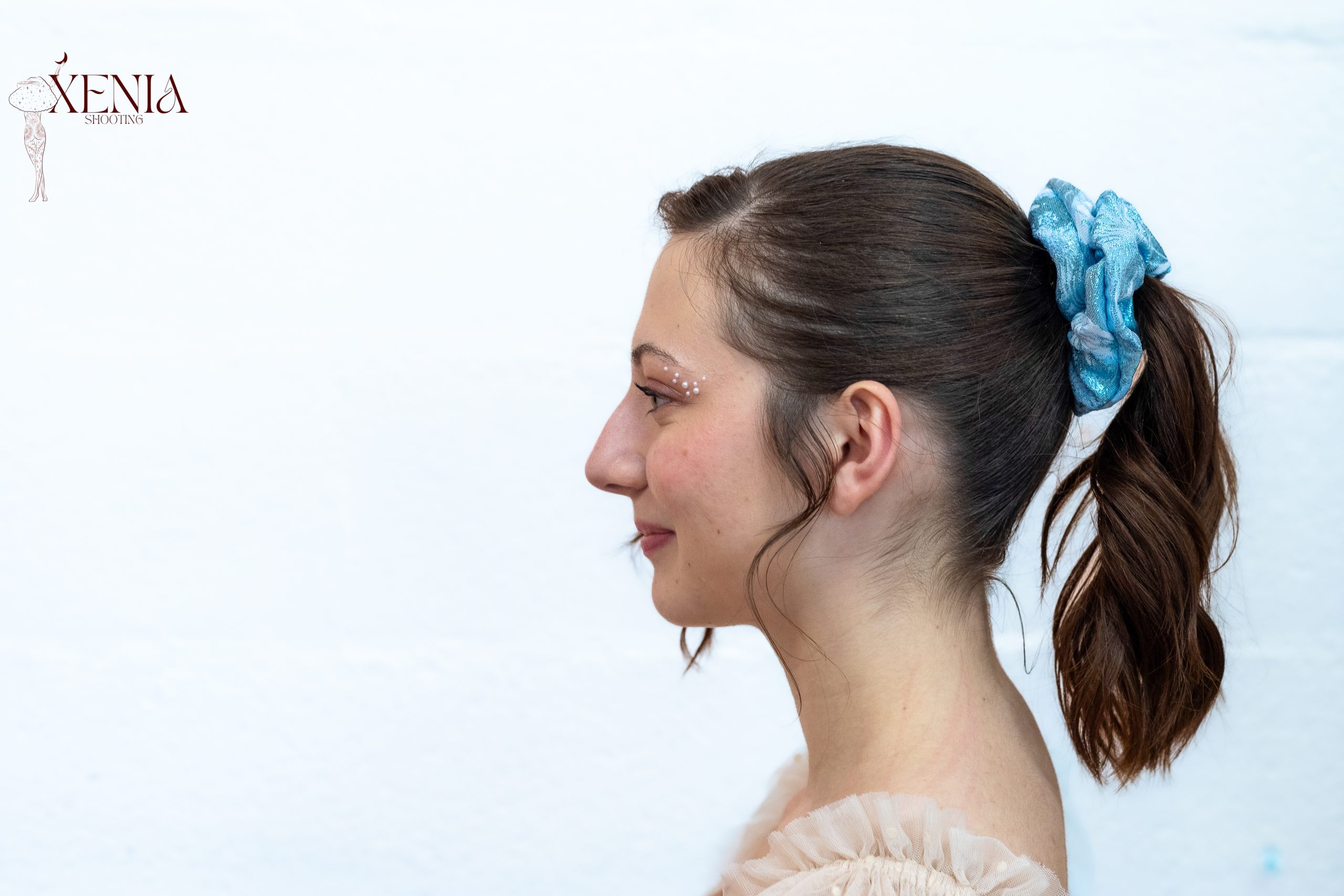 chouchou cheveux brocart lamé bleu ciel