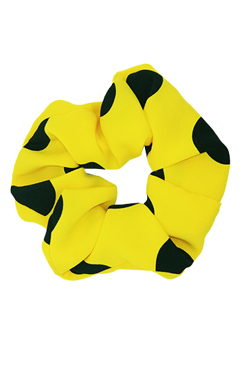 chouchou cheveux jaune à pois noirs made in france fait main