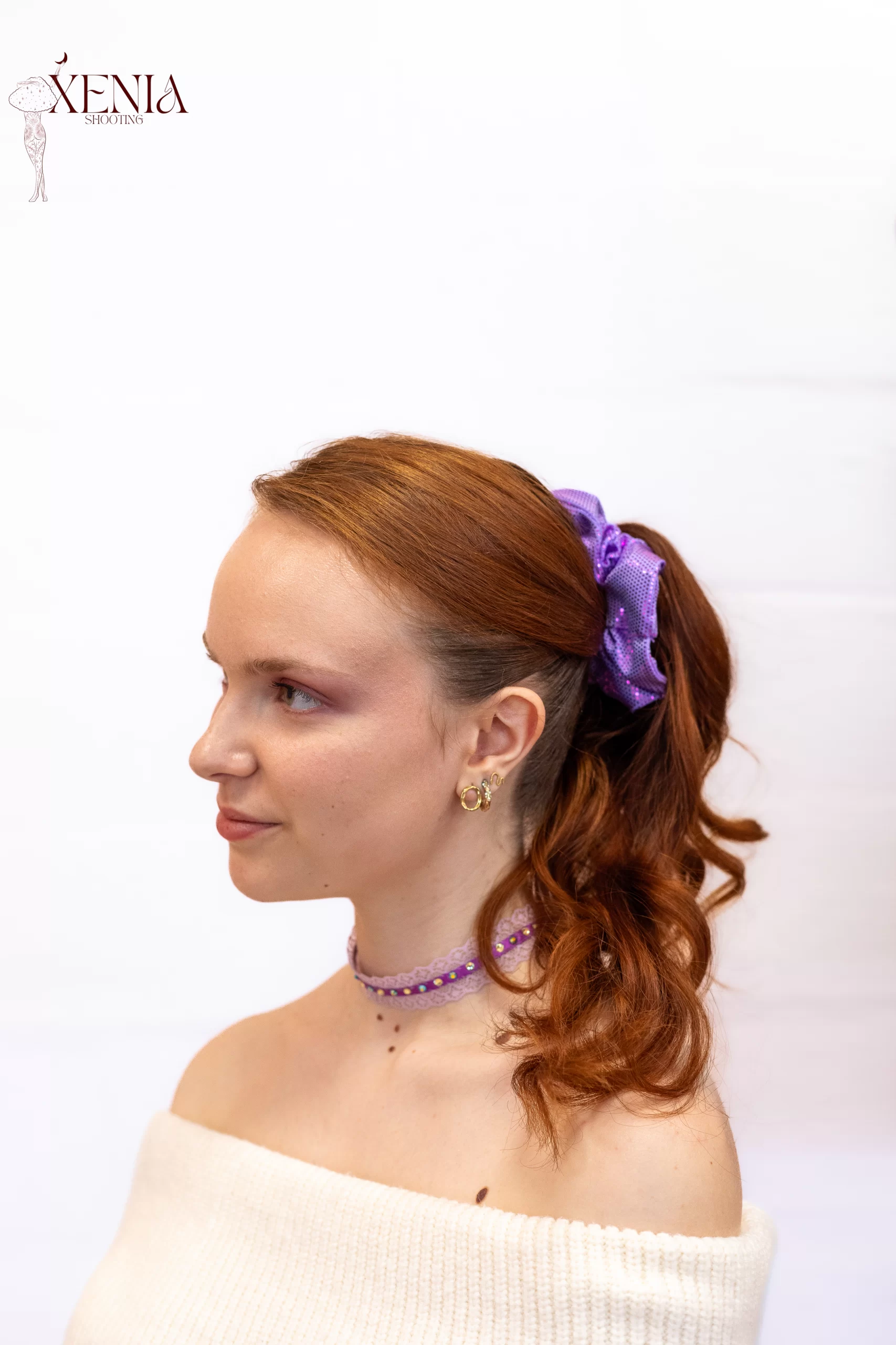 chouchou cheveux made in france en lycra mauve lamé