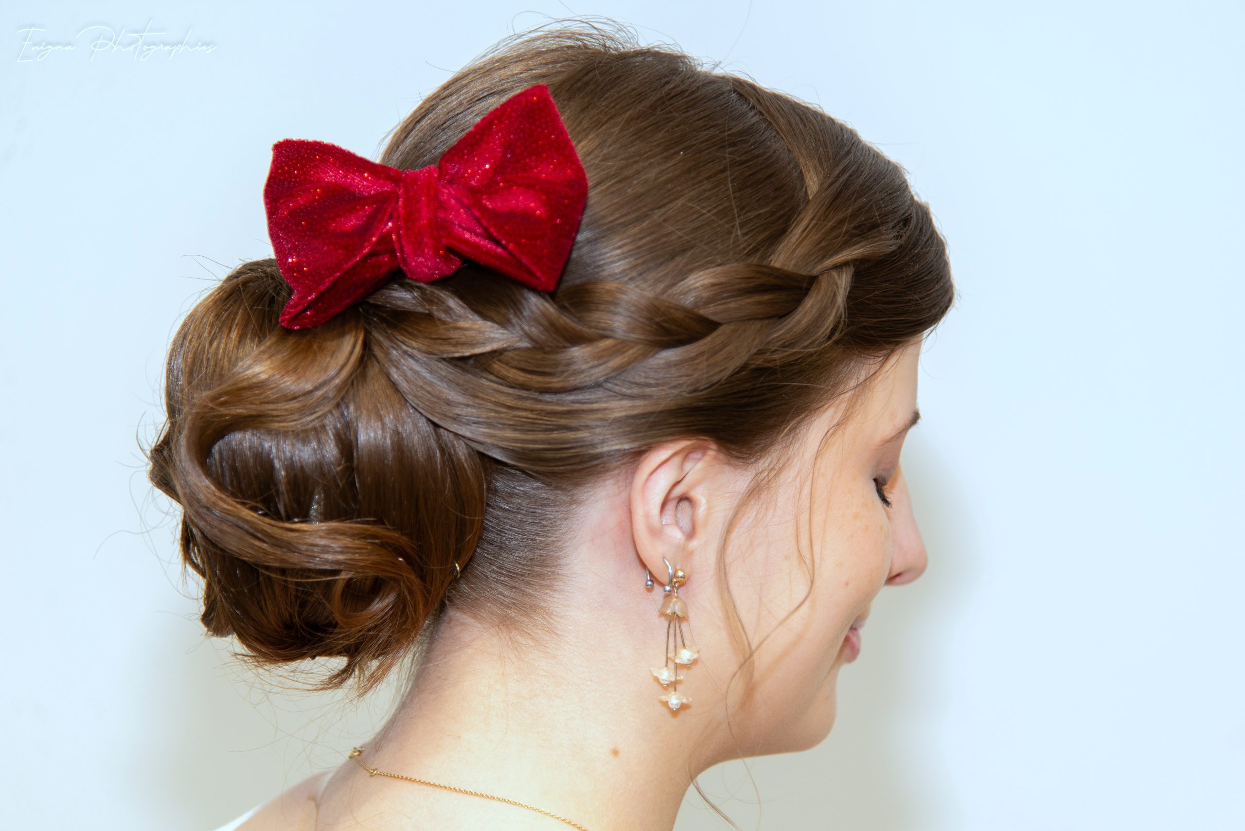 noeud pour cheveux en velours bordeaux pailleté made in france