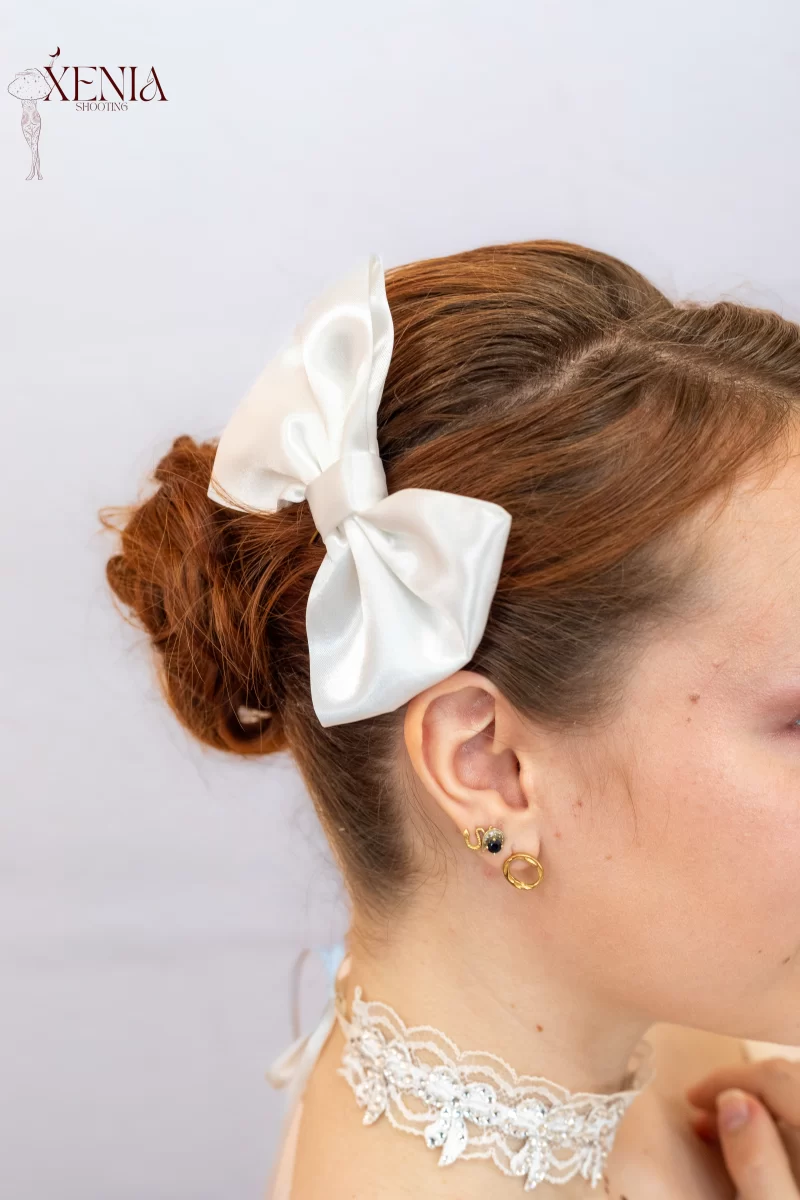 noeud satin blanc pour cheveux accessoire made in france