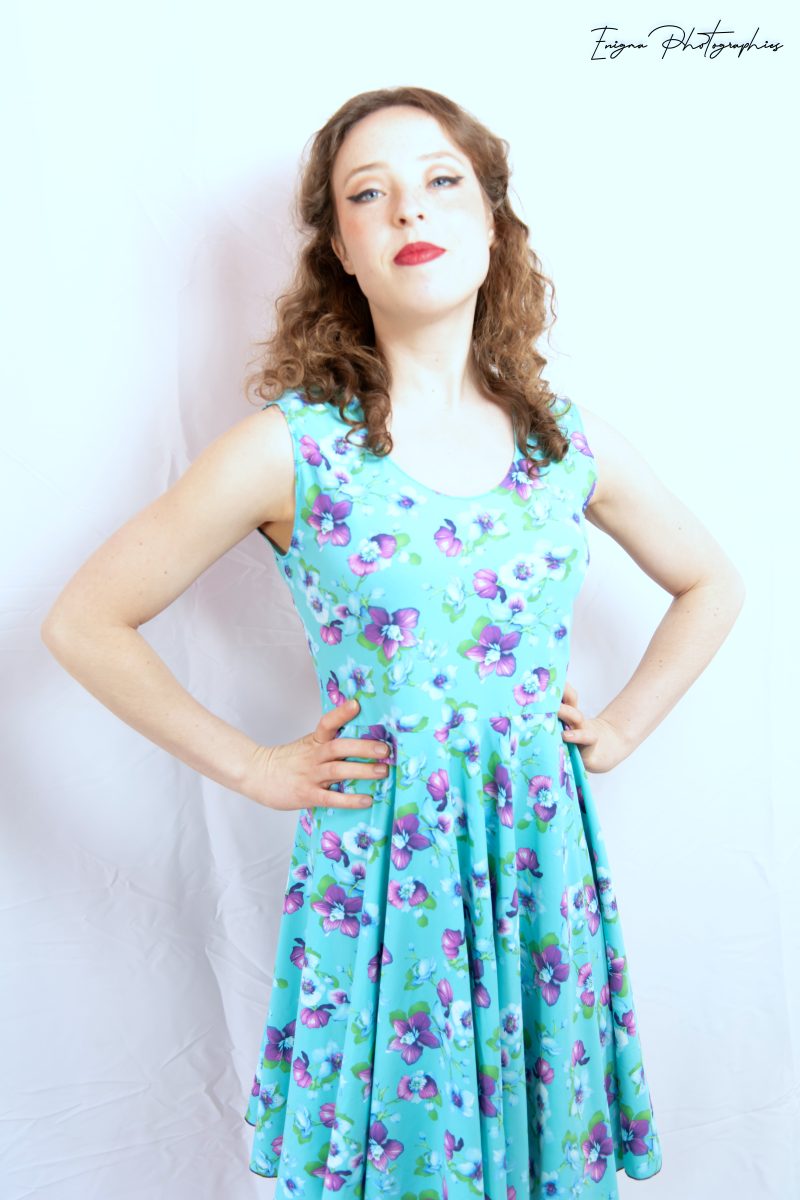 robe made in france turquoise en lycra imprimé fleuri