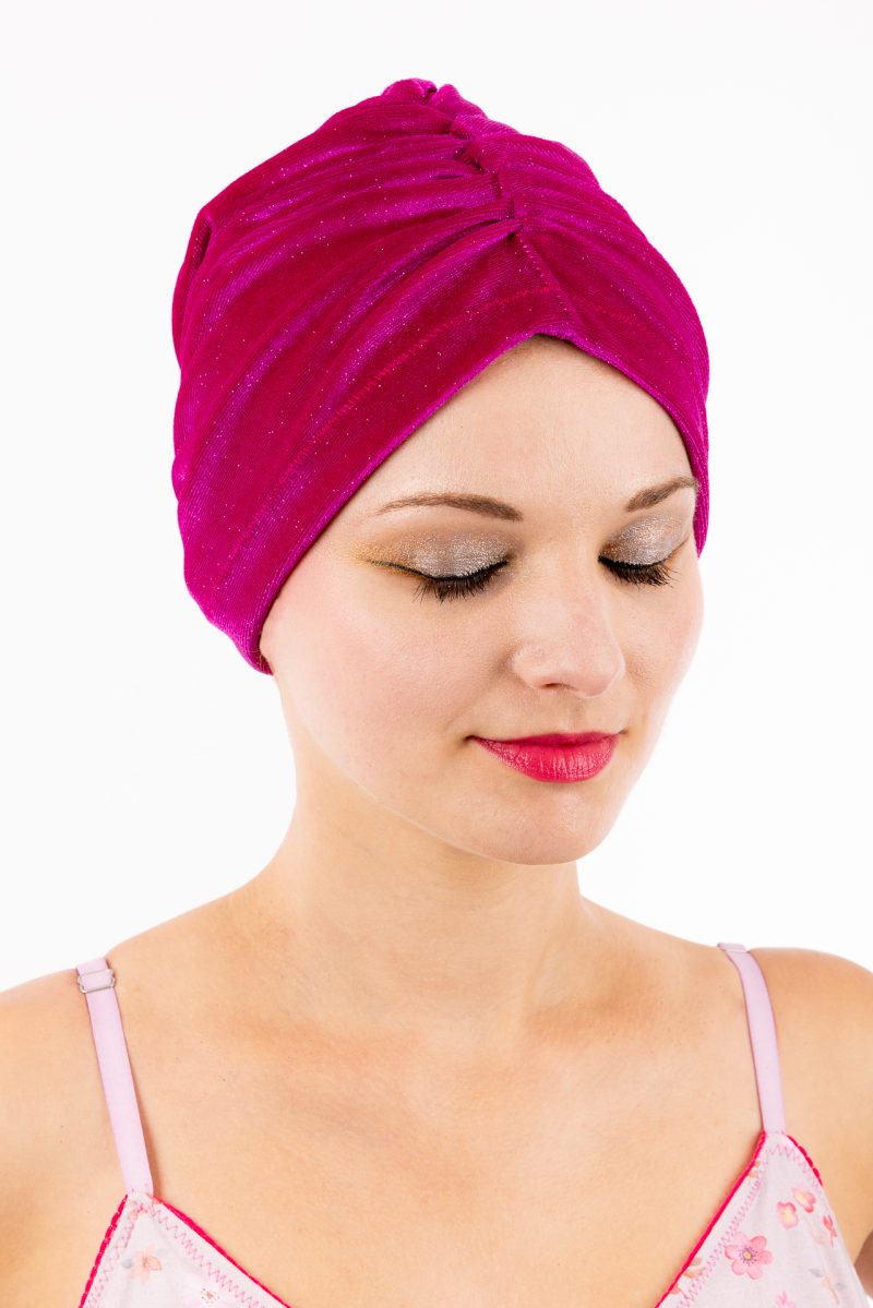turban en velours fuchsia pailleté made in france