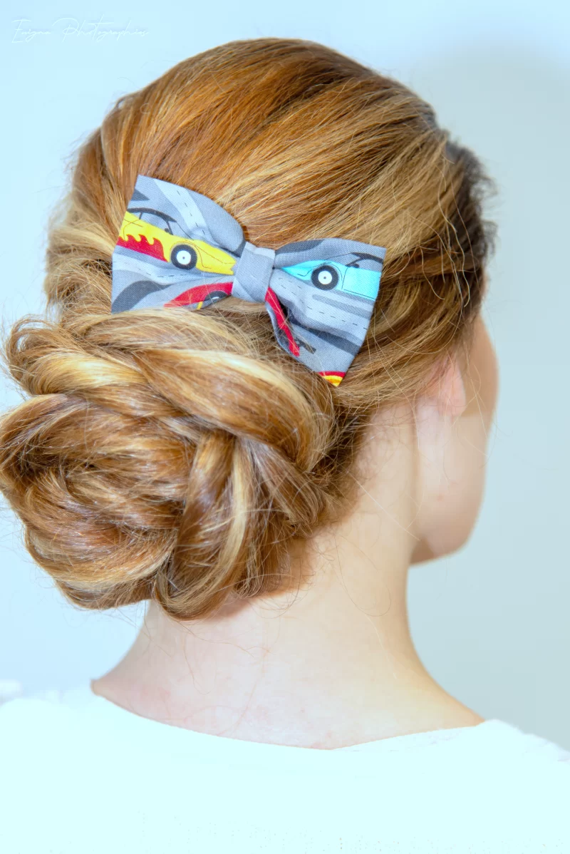 noeud pour cheveux made in france gris imprimé voitures