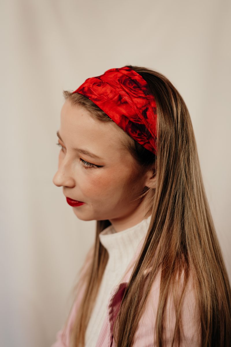bandeau cheveux made in France en mousseline rouge