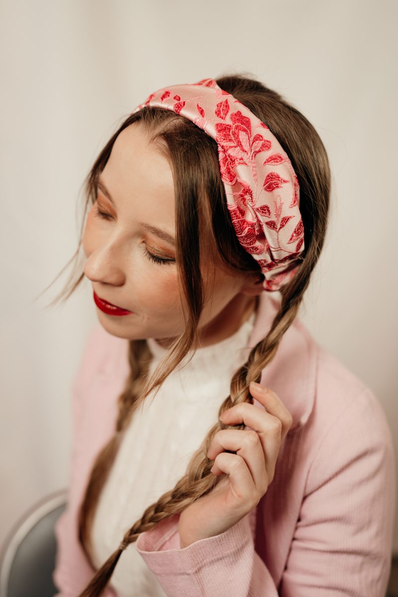 bandeau cheveux made in france rose à fleurs