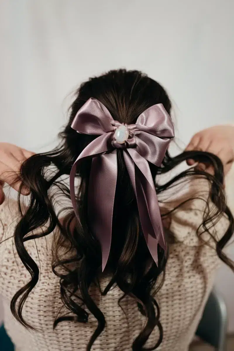 noeud pour cheveux mauve made in france