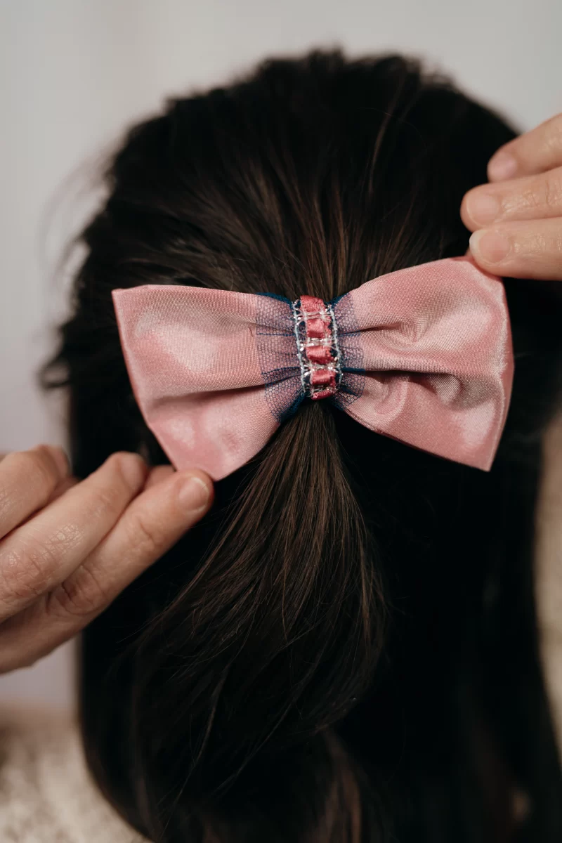noeud rose pastel en taffetas made in france pour cheveux