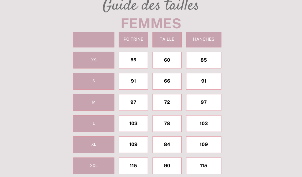 guide des tailles femmes