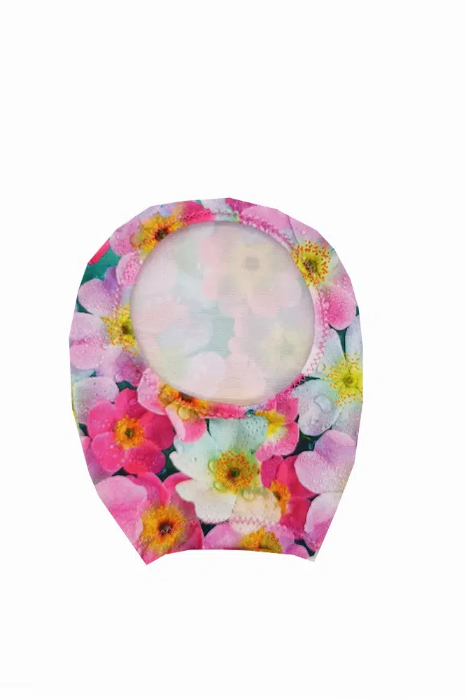 housse de poche de stomie made in france rose à fleurs