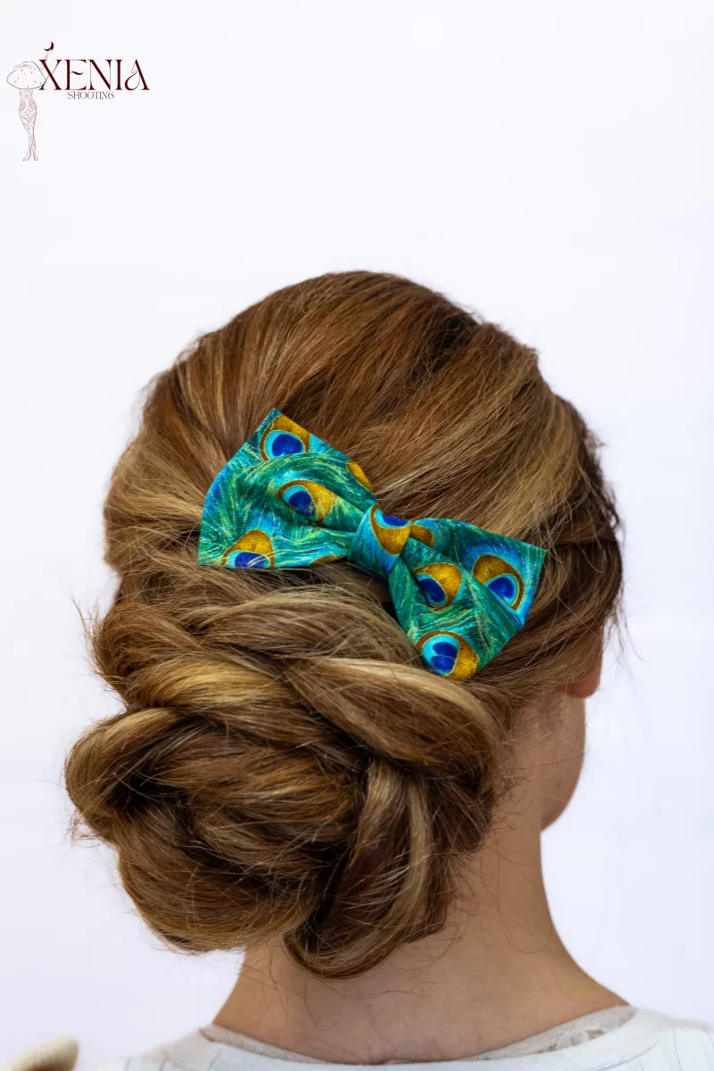 noeud pour cheveux made in france imprimé paon
