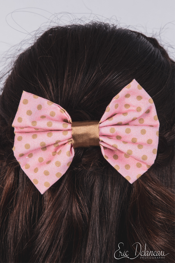 noeud pour cheveux made in france accessoire coiffure vieux rose à pois