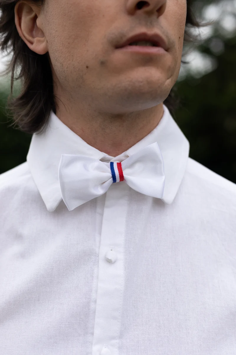noeud papillon tricolore satin blanc made in france