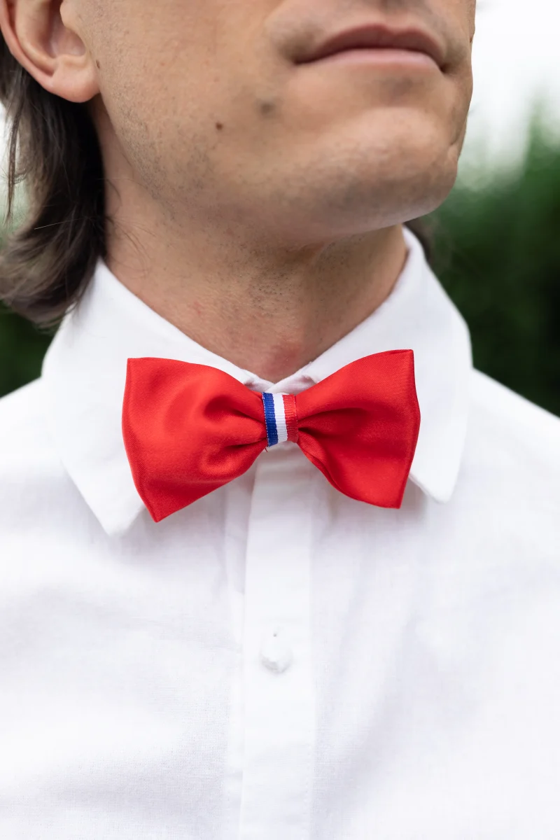 noeud papillon tricolore satin rouge made in france