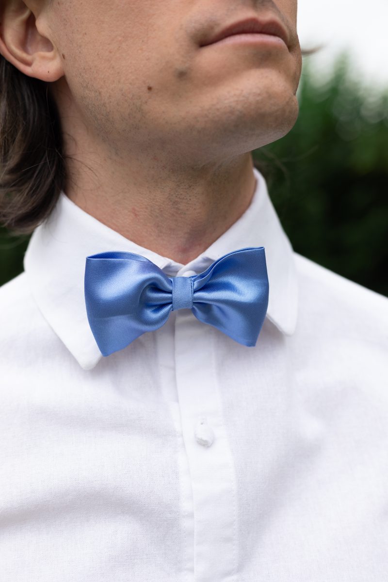 men's blue satin bow tie made in France