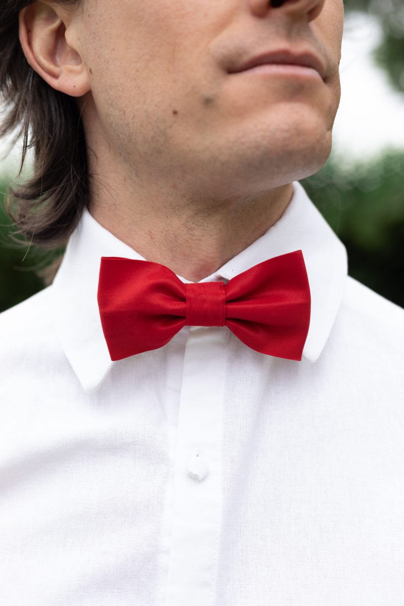 red taffeta men's bow tie made in France