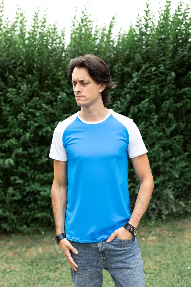 tee-shirt homme made in france anti perspirant bleu blanc sport