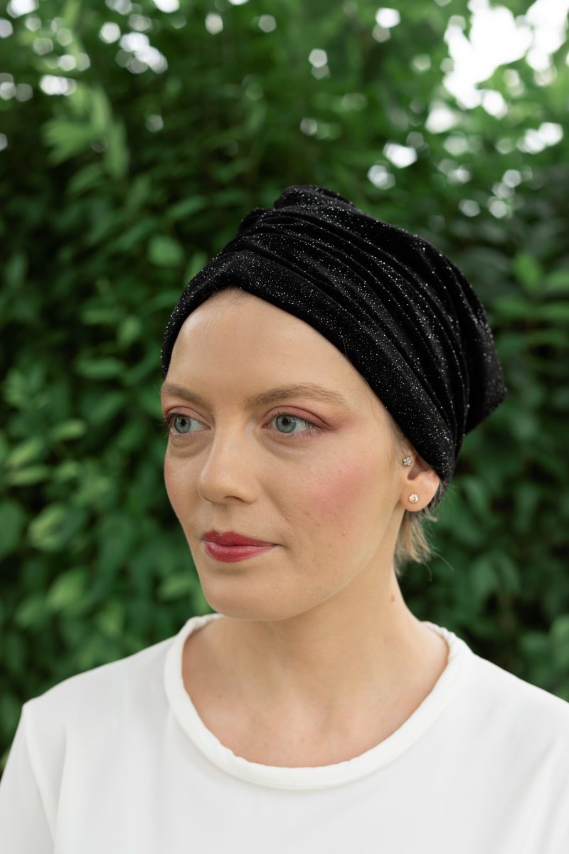 turban noir velours noir pailleté argent made in france