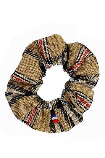 beige and black checked hair scrunchie made in France