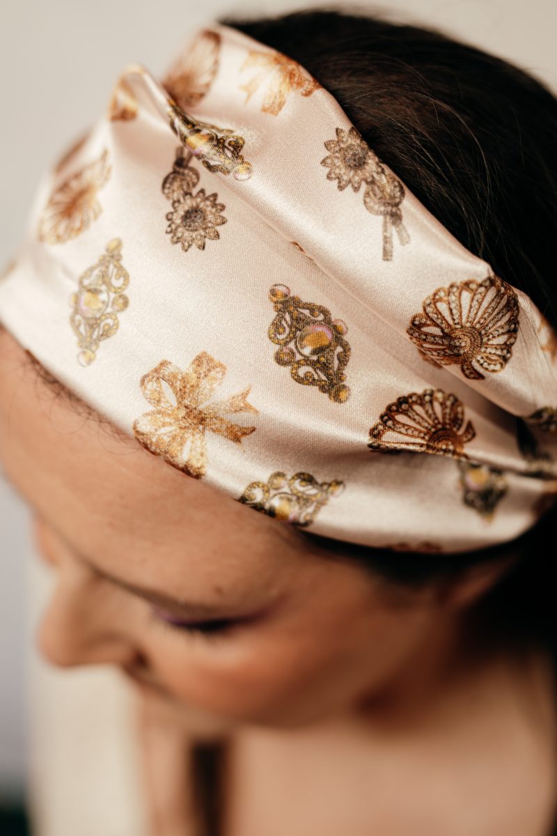 bandeau cheveux fait main made in france satin rose pâle