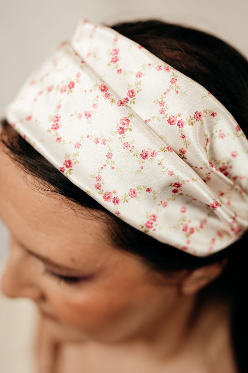 bandeau cheveux fait main made in france satin fleurs