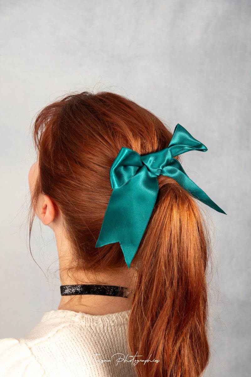 noeud pour cheveux made in france fait main satin vert émeraude