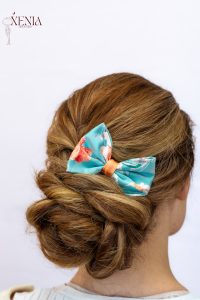 noeud pour cheveux en satin vert lagon