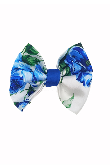noeud papillon pour chien made in France blanc et bleu à fleurs